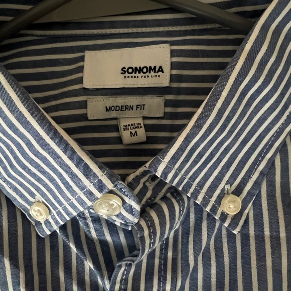 Sonoma Mens Button Down Medium Blue Checks Long Sleeve Dress Shirt - Picture 2 of 4